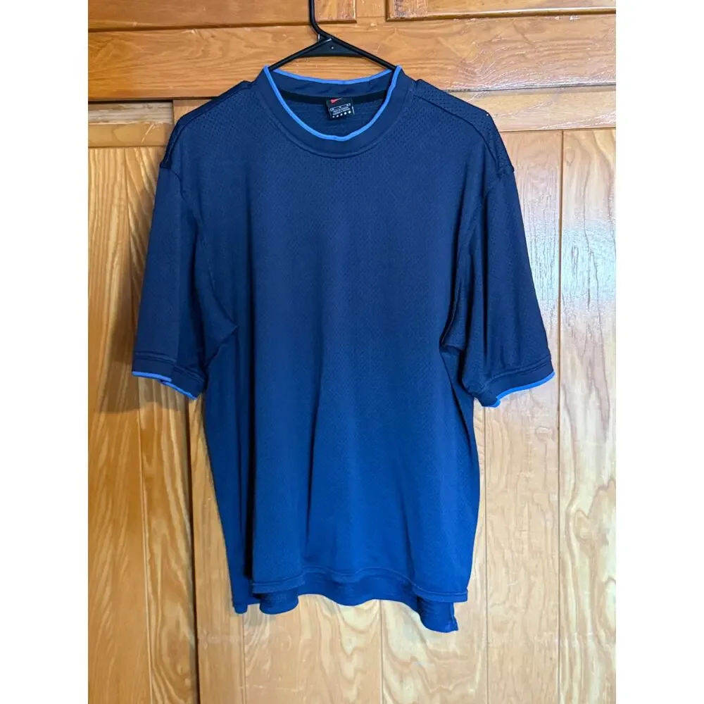 Men's Vintage Y2K Nike Navy Mesh Ringer Shirt - Size M